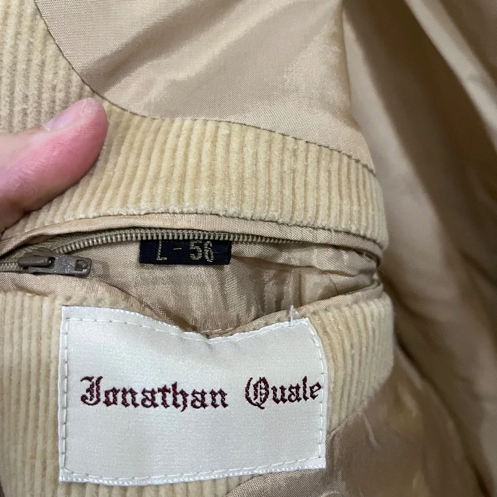 Jonathan Quale Mens Tan Beige Corduroy Blazer Sport Coat 100% Cotton Size 56 L